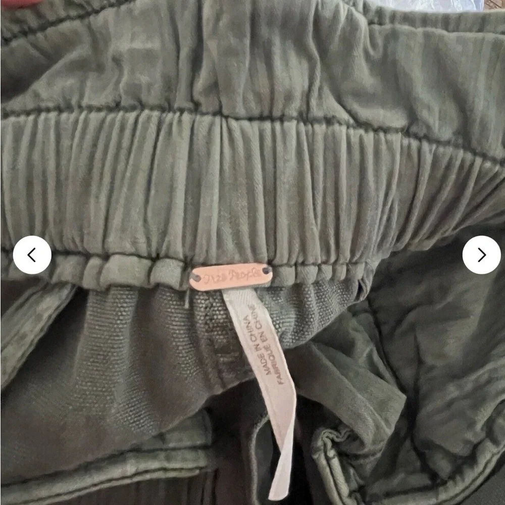 Free People Paper Bag High Waist Pants Women's L Green Cotton Blend Drawstring